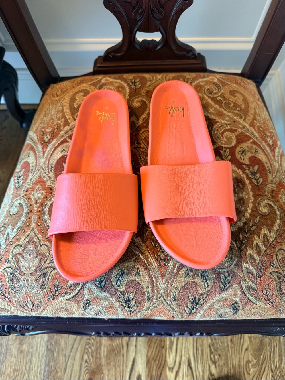 Beek Coral Leather Slide Sandals Tangerine color size 9 memory foam footbed - Picture 3 of 12